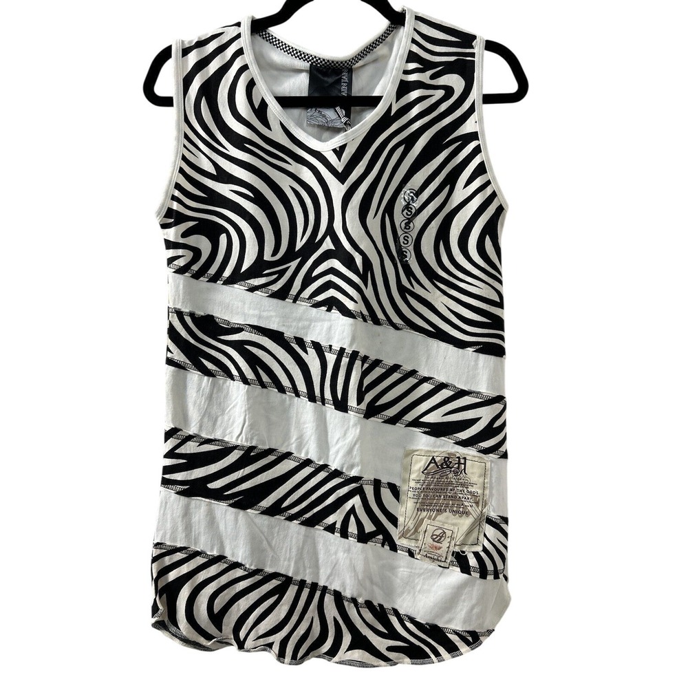 Angels & Heroes Zebra Print Tank S Black White Deconstructed Grunge Y2K Cyber